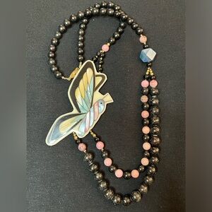 Vintage Lee Sands 70’s Butterfly Flower Mother of Pearl Inlay VTG Necklace